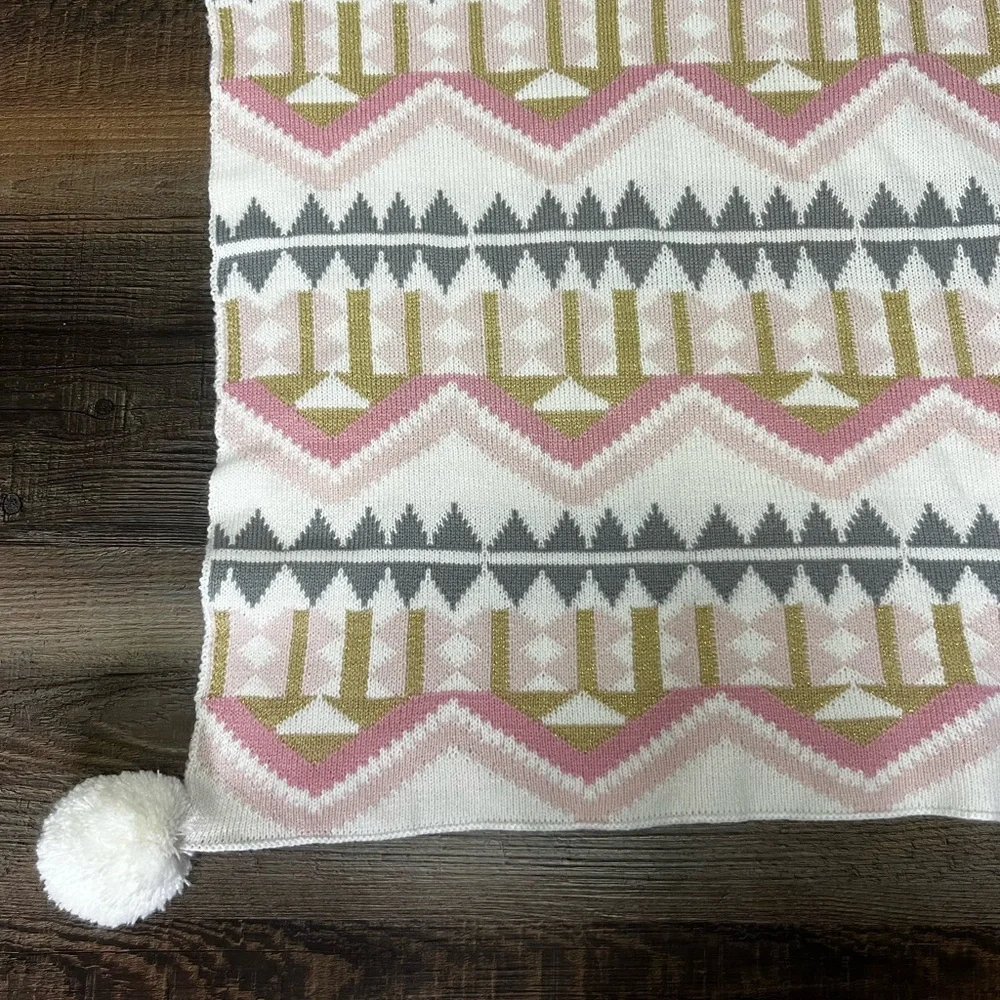 Emily & Meritt Pottery Barn Kids‎ Baby Blanket *40”x 30” Pom Poms Pastels Gold